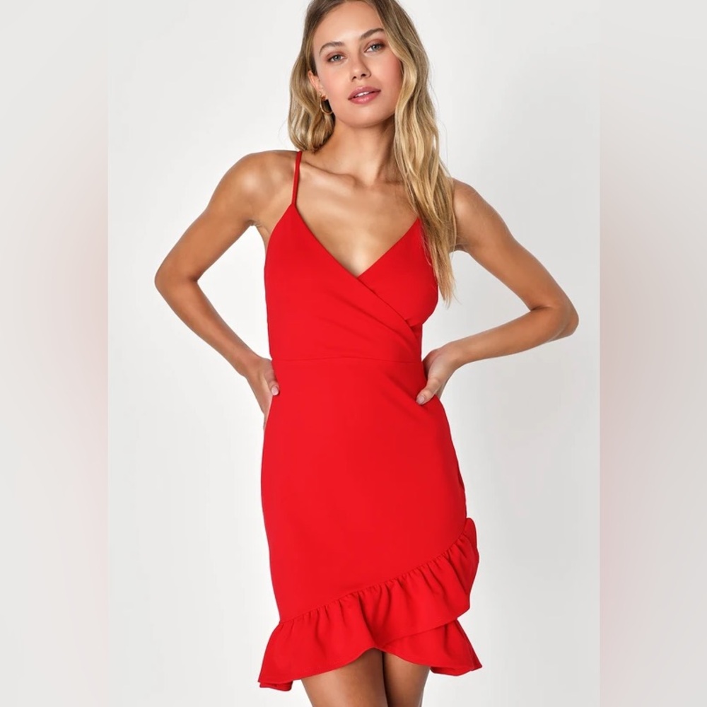 Lulu's Red Slip Mini Dress Spaghetti Strap V-Neck